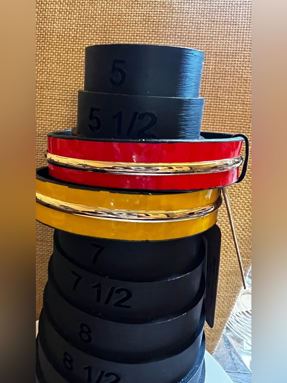 Red and Yellow Enamel Cuffs Lot of 2 with Gold Trim